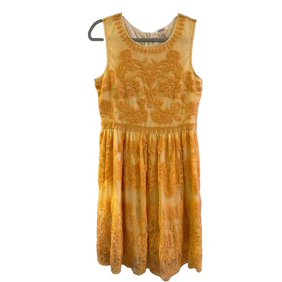 Sundance Deep Yellow Romantic Dress 10 Lace Embroidery Occasion Sleeveless Boho - Picture 2 of 14